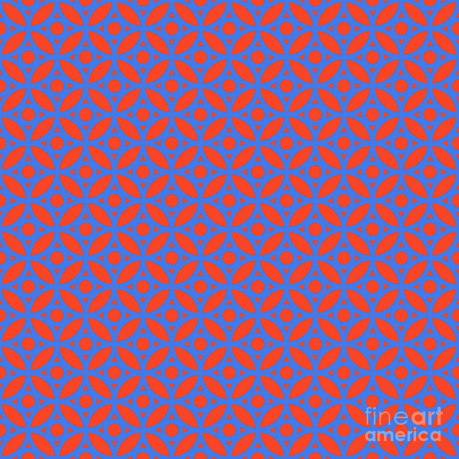 Heavy Line Four Leaf With Center Circle Pattern In Red Orange And True Blue N.1975 Painting