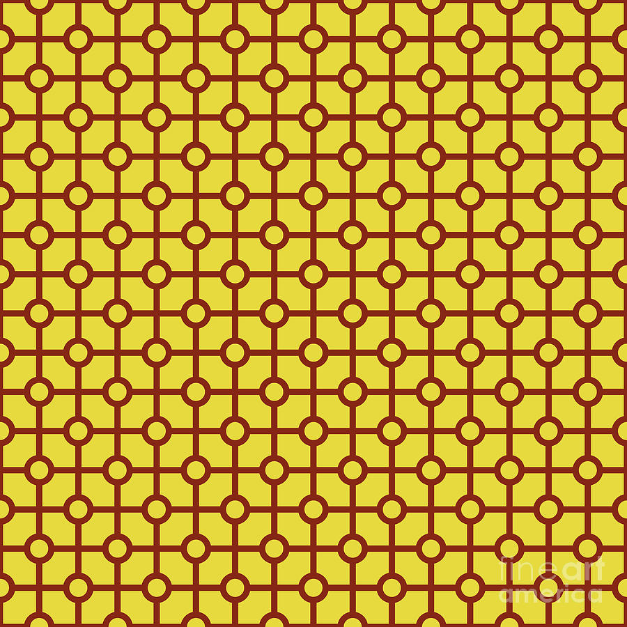 Heavy Line Grid With Circle Dots Pattern in Golden Yellow And Chestnut Brown n.2087 Painting by Holy Rock Design