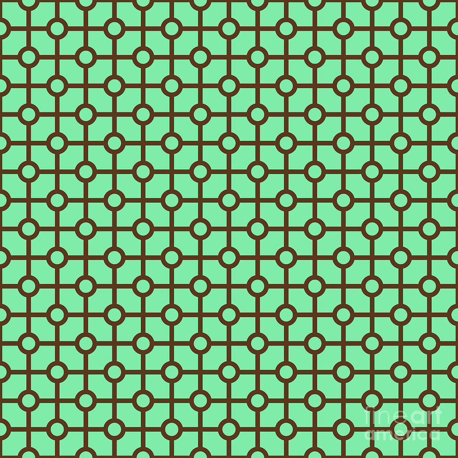 Heavy Line Grid With Circle Dots Pattern In Mint Green And Chocolate Brown N.3073 Painting