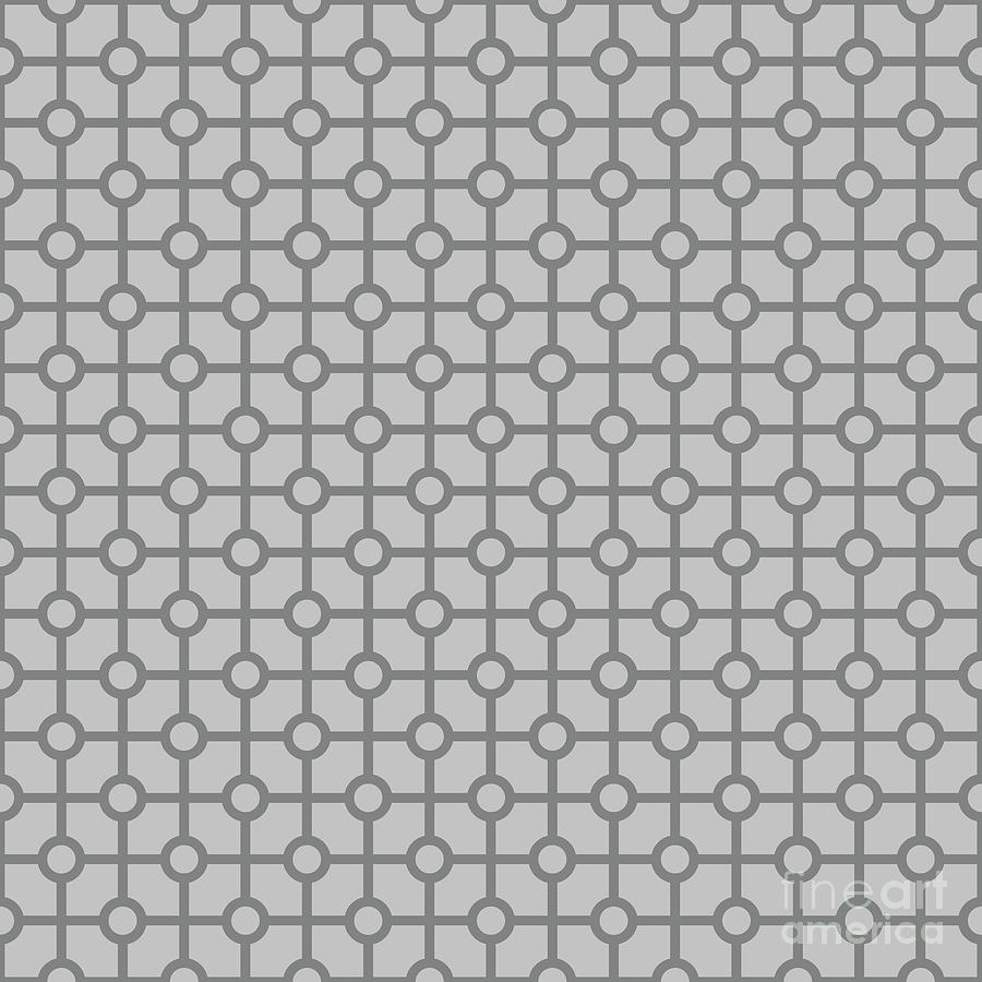 Heavy Line Grid With Circle Dots Pattern in Silver Sand And Granite Gray n.2108 Painting by Holy Rock Design