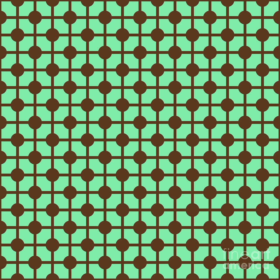 Heavy Line Grid With Filled Circle  Pattern In Mint Green And Chocolate Brown N.3063 Painting