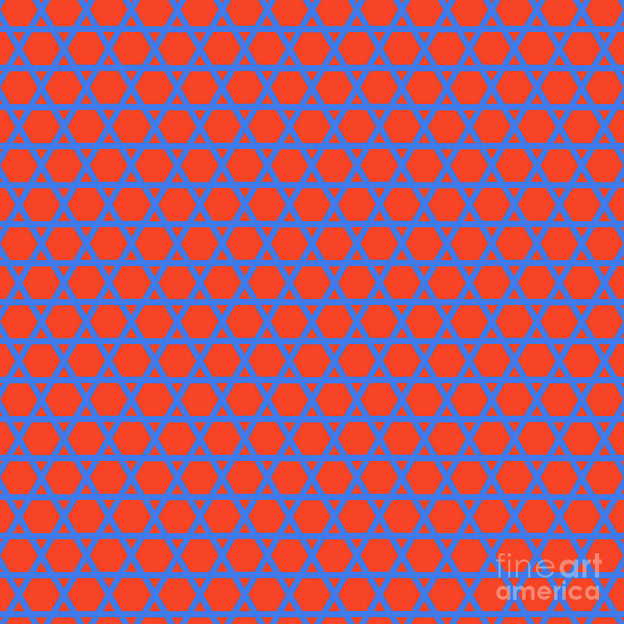 Heavy Six Pointed Star Weave Grid Pattern in Red Orange And True Blue n.2494 Painting by Holy Rock Design