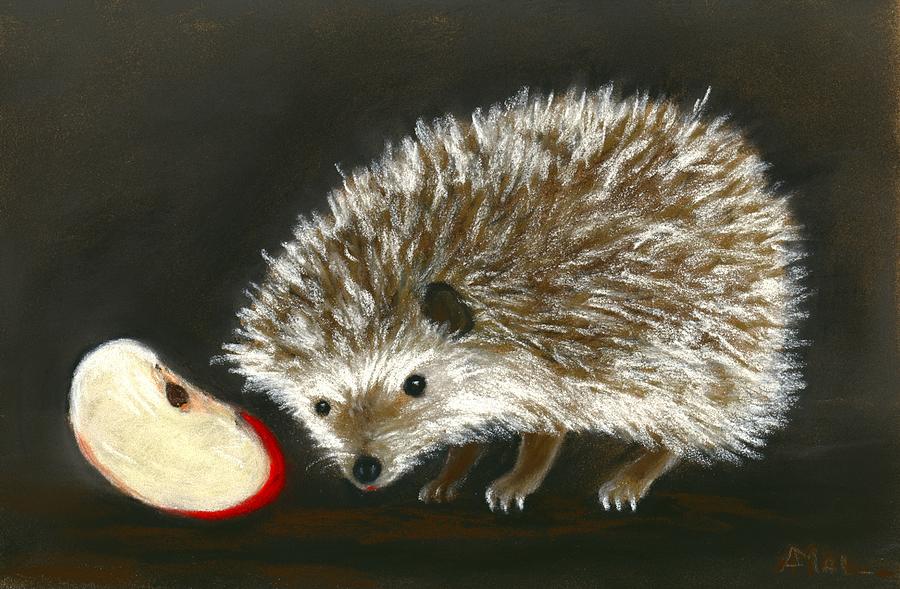 Hedgehog and An Apple Slice Painting by Anastasiya Malakhova