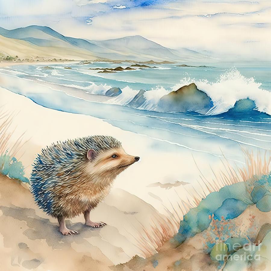 Nature Painting - Hedgehog At Beach by N Akkash