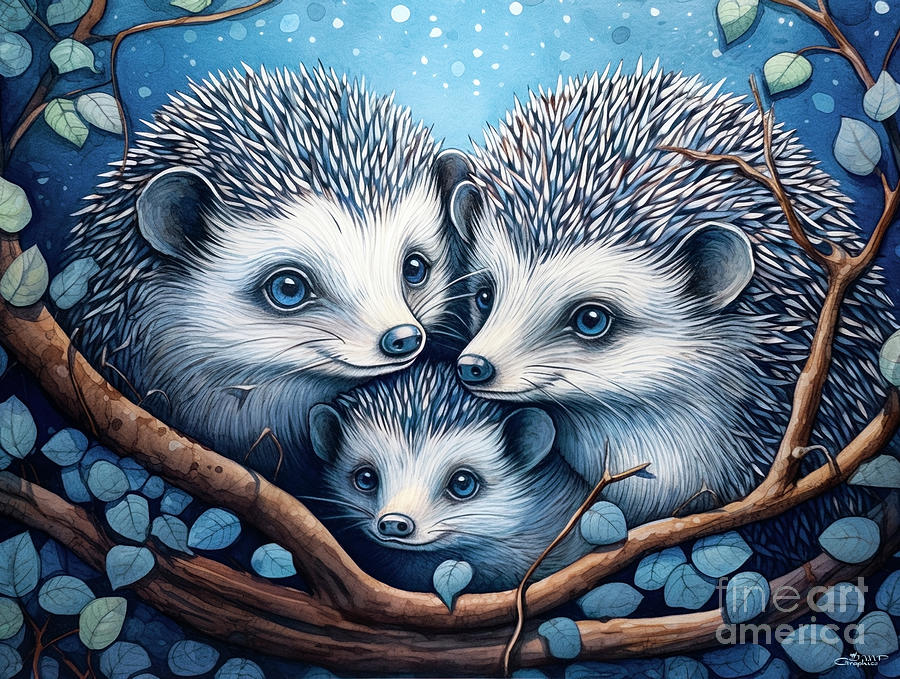 Animal Digital Art - Hedgehog Family by Jutta Maria Pusl