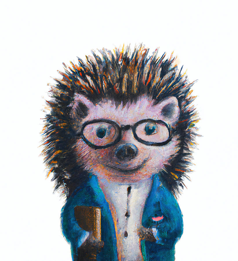 Hedgehog Student - Funny Animals Art by StellArt Studio