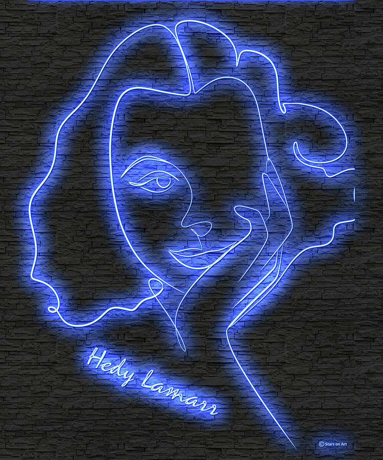 Hedy Lamarr neon portrait Digital Art by Movie World Posters