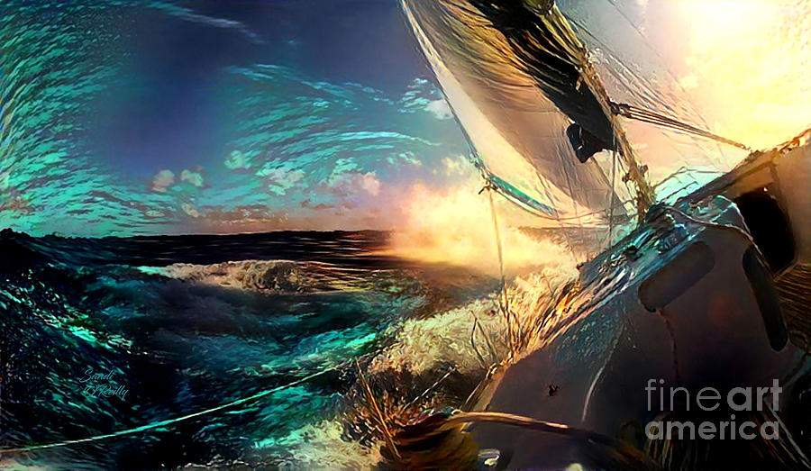 Sailboat Mixed Media - Heeling Sailboat At Sunset by Sandi OReilly