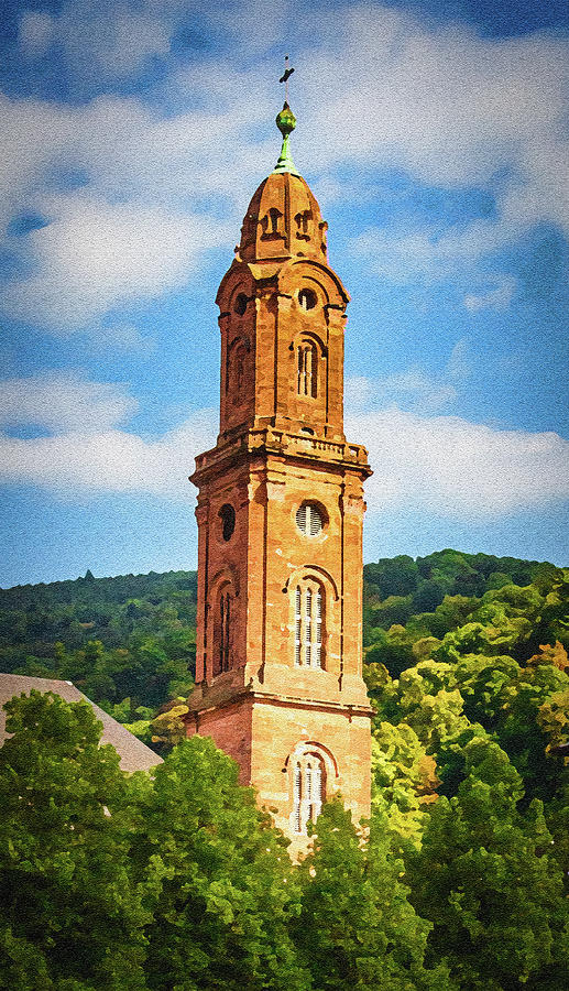 Heidelberg Jesuit Church, Dry Brush on Sandstone Digital Art by Ron Long Ltd Photography