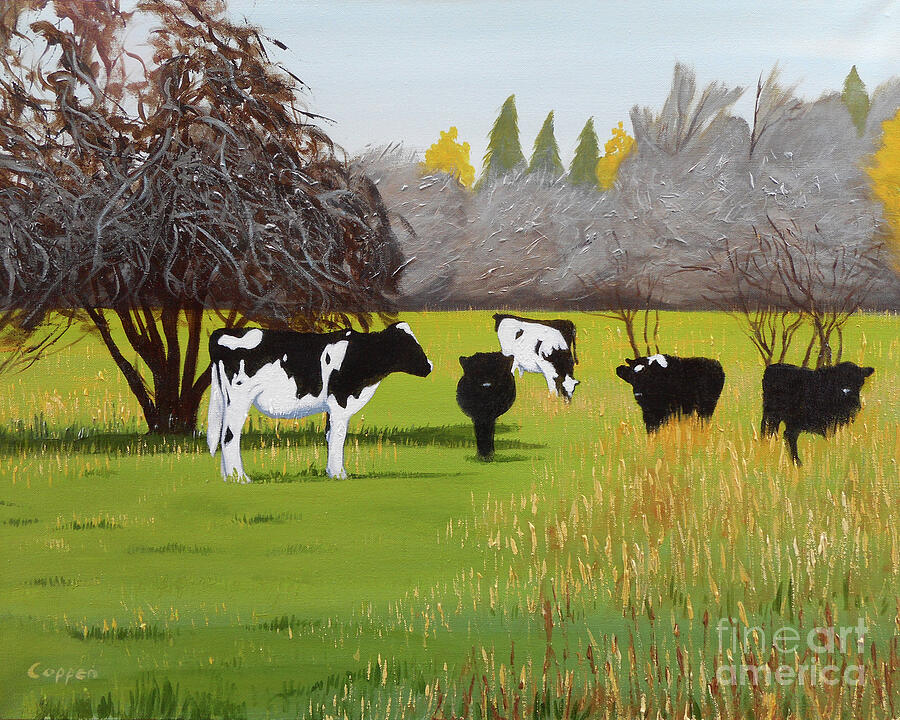 Heifers Along the Unadilla Painting by Robert Coppen