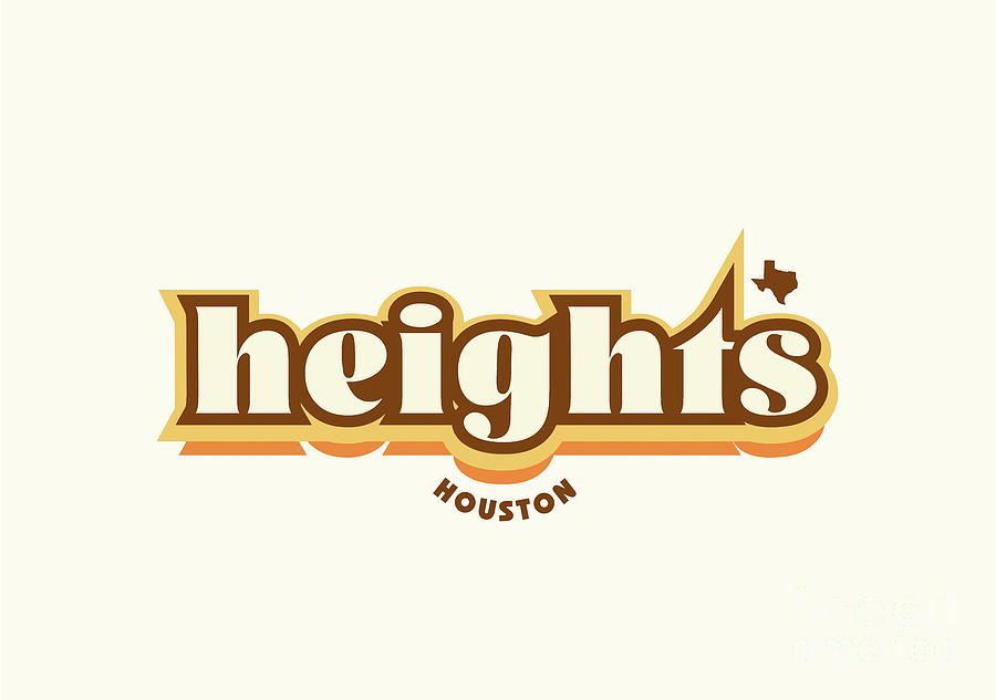 Heights, Houston Texas - Retro Name Design, Southeast Texas, Yellow, Brown, Orange Digital Art by Jan M Stephenson