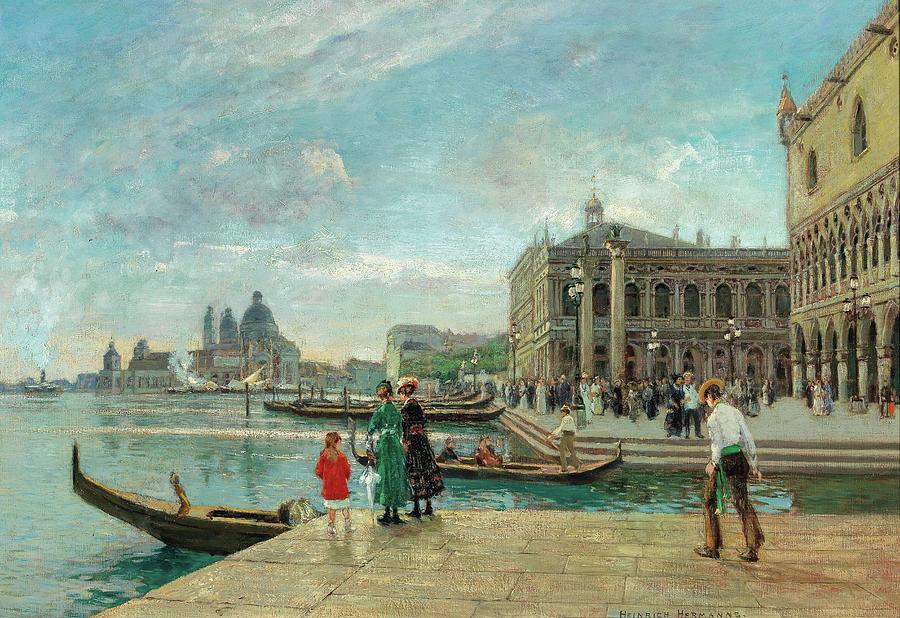 Heinrich Hermanns Venice, a view of St Marks Columns and Santa Maria della Salute Digital Art by Celestial Images