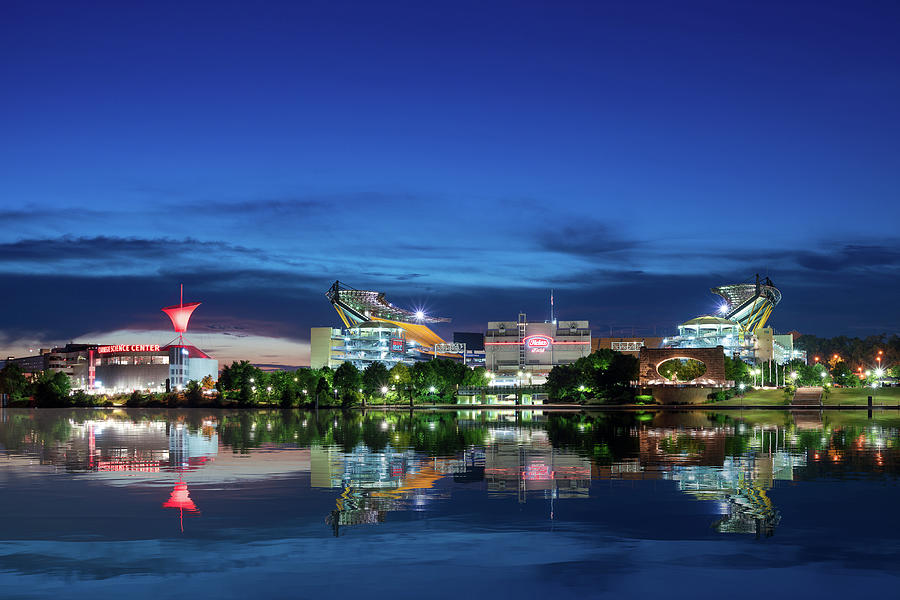 Heinz Field and Carnegie Science Center at night Photograph by Steven Heap