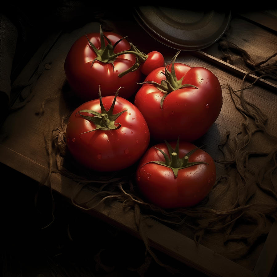 Heirloom Tomatoes on Wooden Garden Bench Digital Art by Yo Pedro