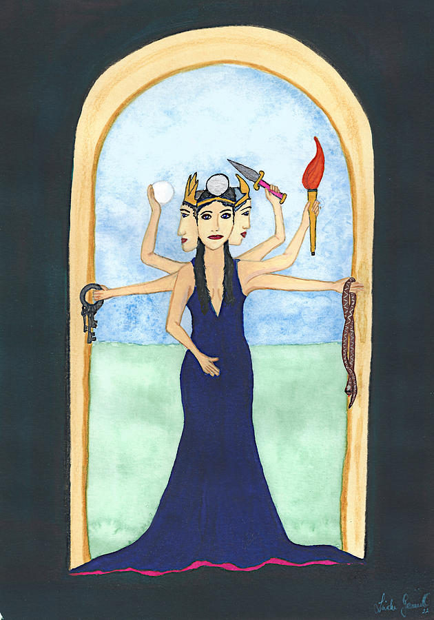Hekate Triple Moon Goddess Painting by Linda Gemmill