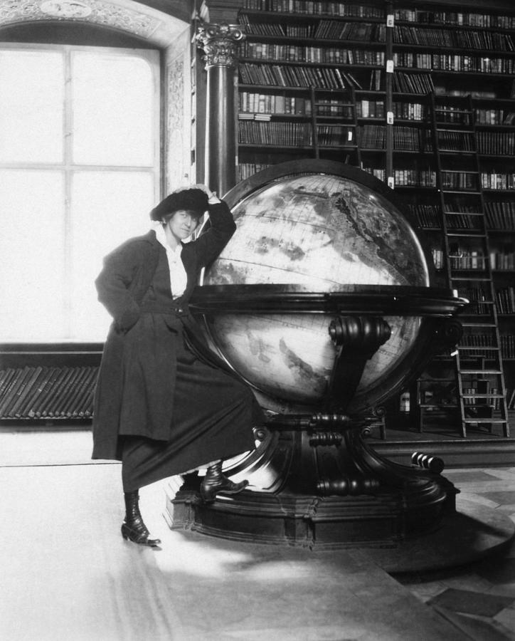 Helen Johns Kirtland With Giant Globe - Circa 1919 Photograph by War Is Hell Store