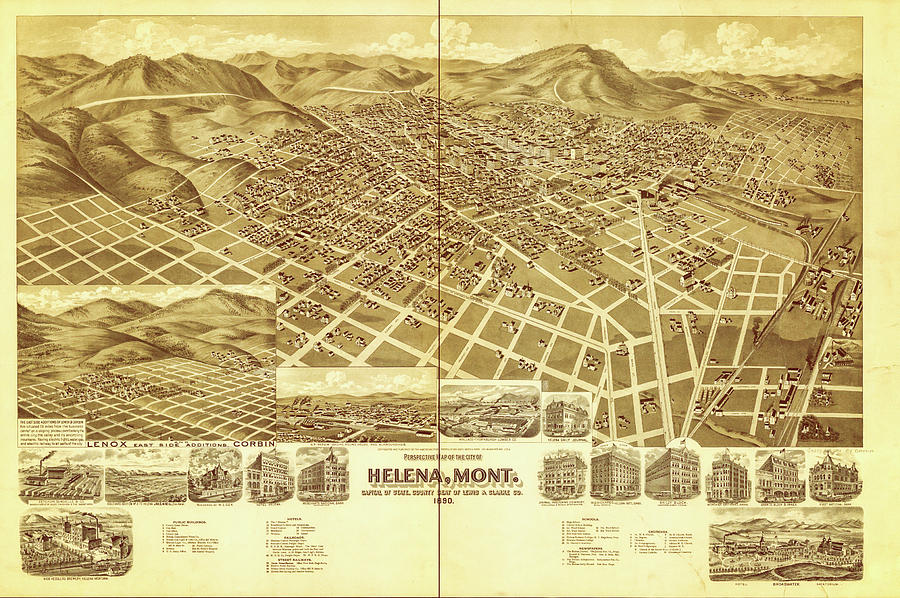 Helena Montana Vintage Map Drawing by Joseph S Giacalone