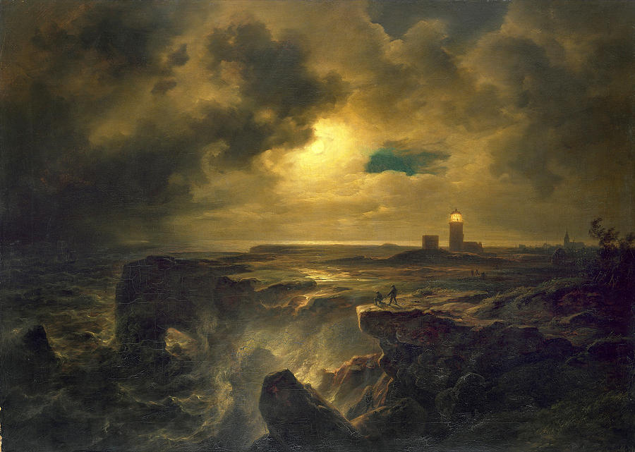 Helgoland in Moonlight Painting by Augusta Christian Ernst Bernhard Morgenstern