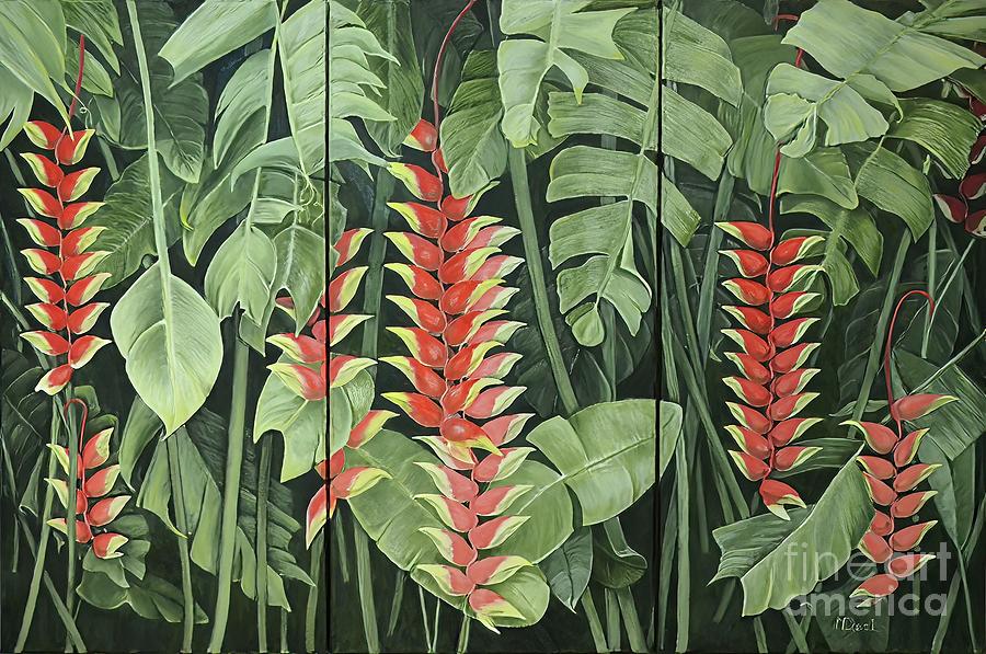 Jungle Painting - Heliconia Forest Triptych by Mary Deal