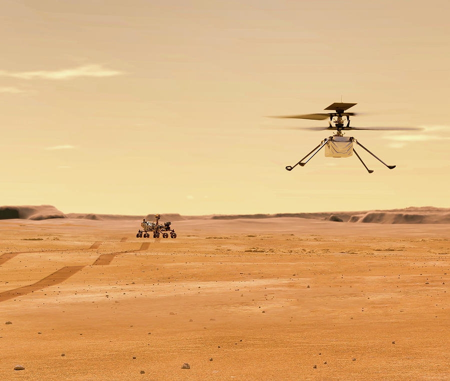 Helicopter Above Perseverance on Mars - Illustration Digital Art by Eric Glaser