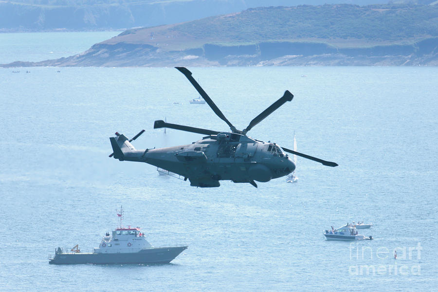 Helicopter Agusta Westland Merlin Over Falmouth Bay Photograph by Terri Waters