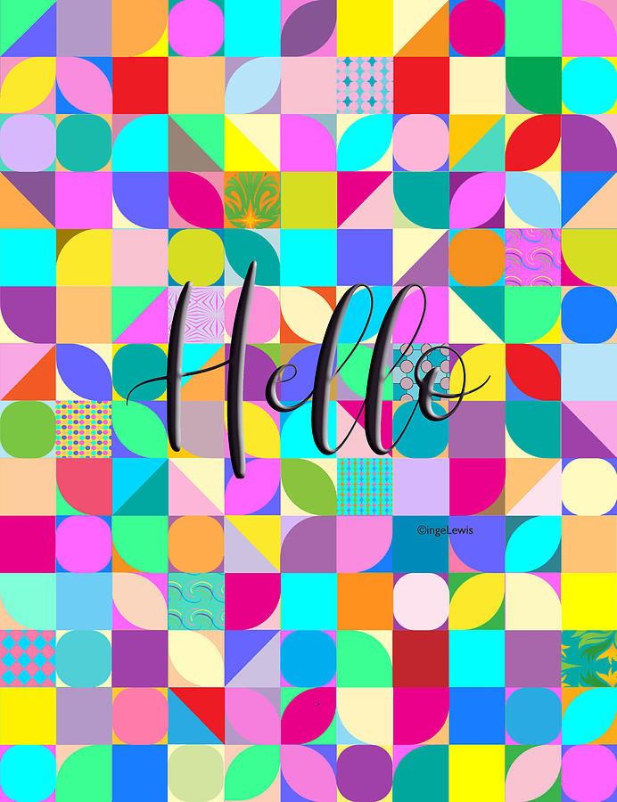 Hello, Colorful Happy Geometric Pattern Digital Art by Inge Lewis