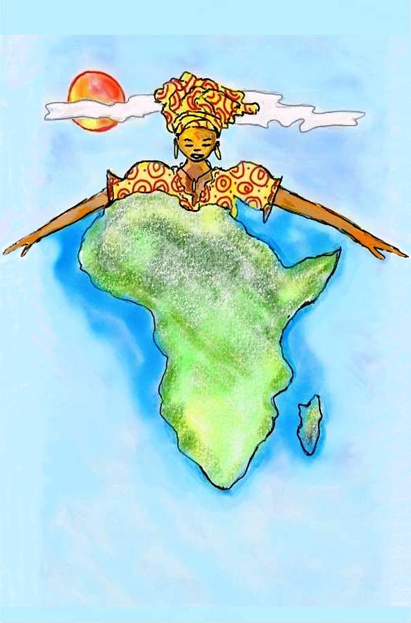 Hello Queen Illustration - THE QUEEN OVERLOOKS THE CONTINENT Drawing by Sala Adenike
