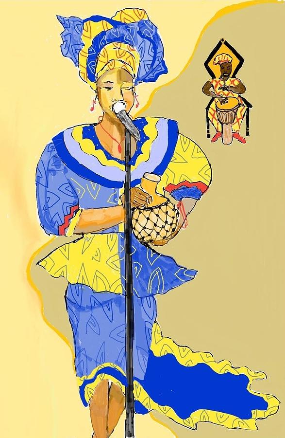 Hello Queen Illustration - THE QUEEN SINGS Drawing by Sala Adenike