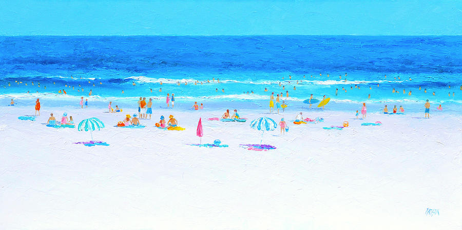 Hello Summer, beach panorama Painting by Jan Matson