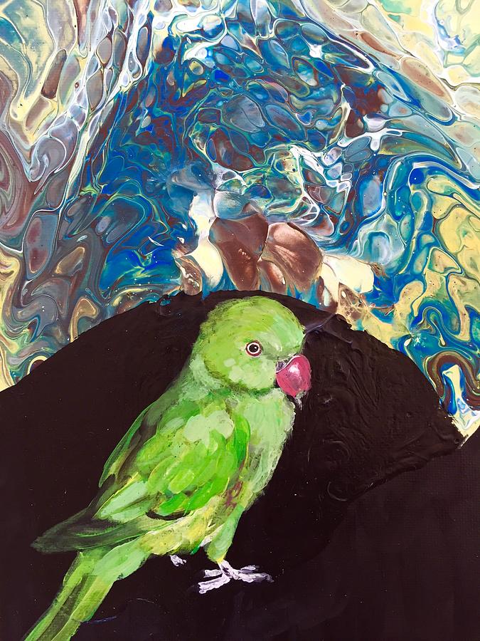 Hello There, Green Indian Ringneck Parakeet Painting By Danielle 