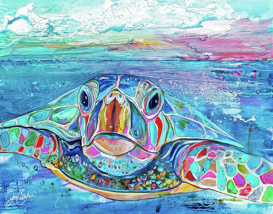 Hello Turtle By Jen Callahan Painting By Jennifer Callahan - Fine Art 