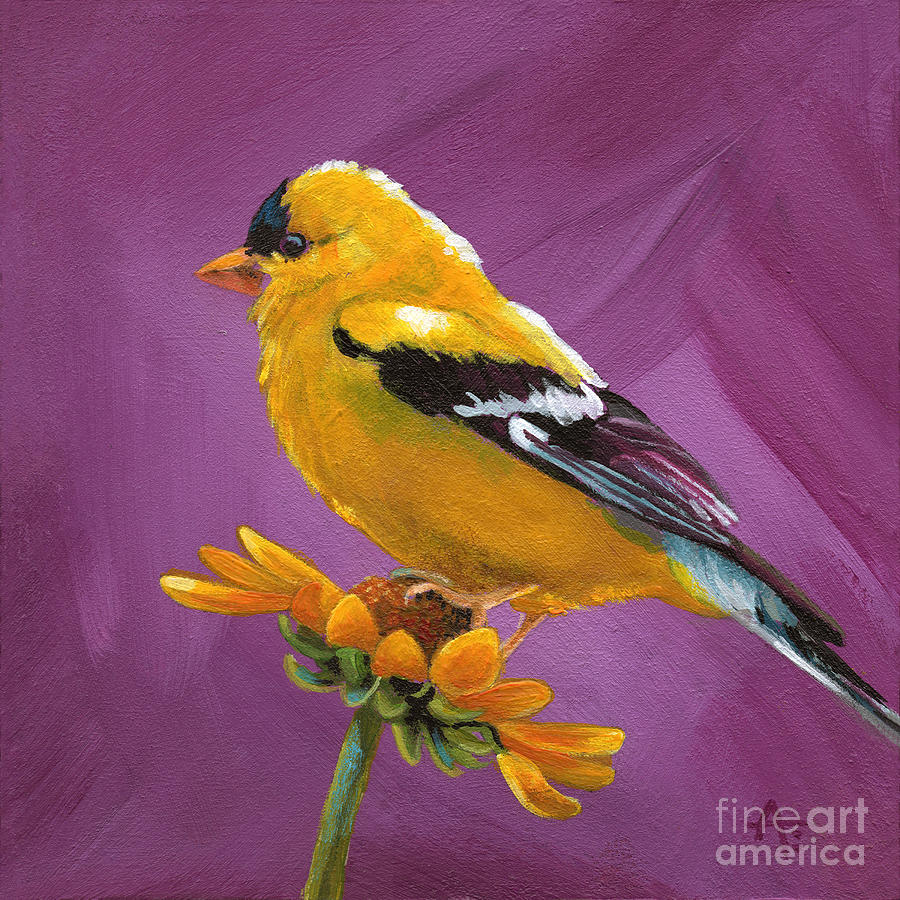 Hello Yellow - Gold Finch painting Painting by Annie Troe