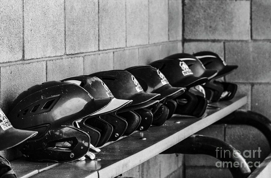 Helmets On A Bench Photograph