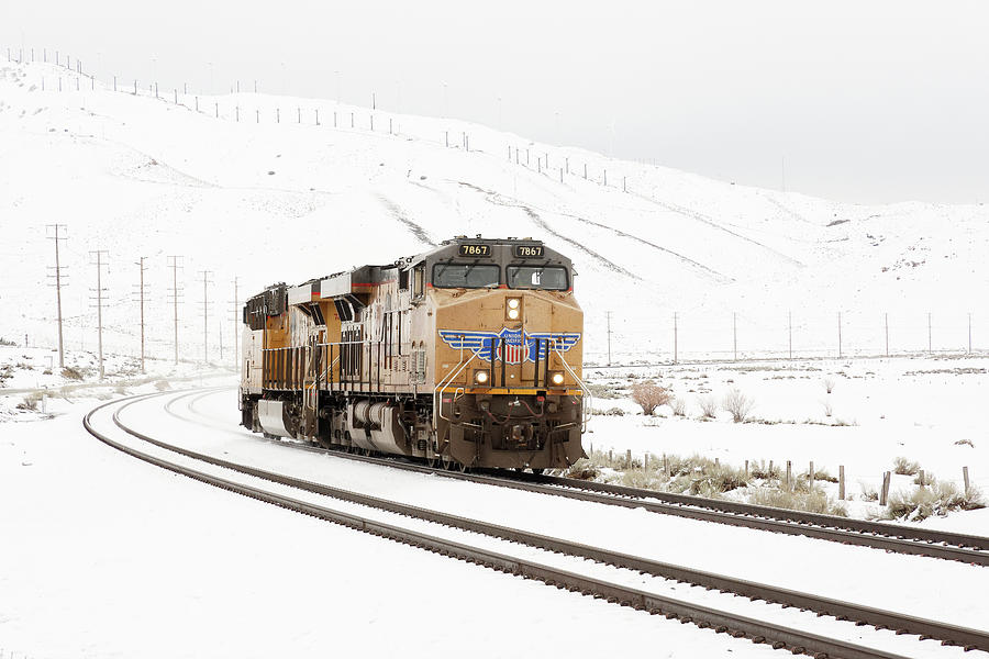 Help is on the Way -- Union Pacific Locomotives in Snow near Tehachapi, California Photograph by Darin Volpe
