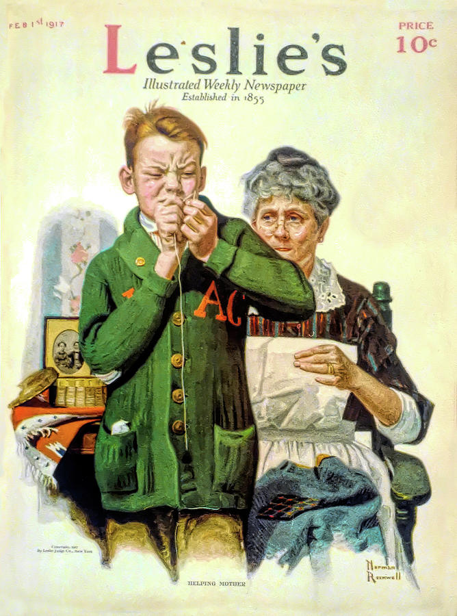 Magazine Cover Photograph - Helping Mother Leslies Magazine Cover by Norman Rockwell