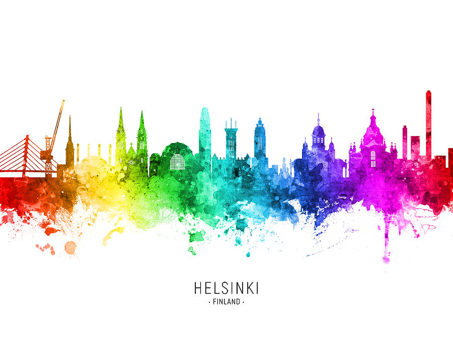 Skyline Digital Art - Helsinki Finland Skyline #12 by Michael Tompsett