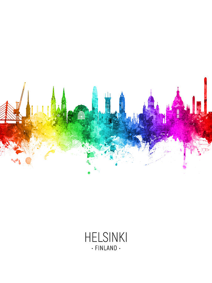 Skyline Digital Art - Helsinki Finland Skyline #74 by Michael Tompsett