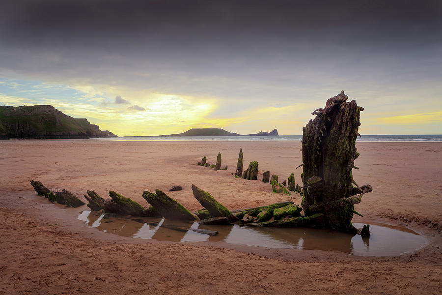 Helvetia shipwreck, Rhossili at sunset Photograph by Victoria Ashman