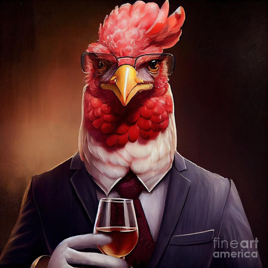 Rooster Painting - Hen Having Drink by N Akkash