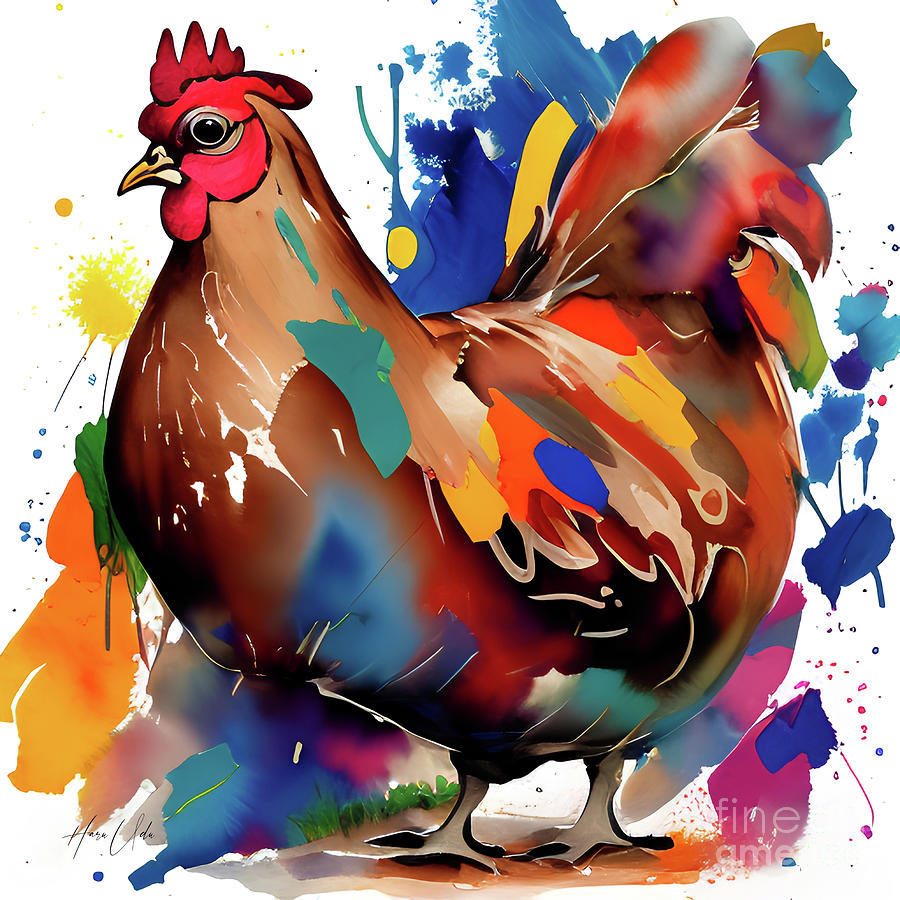 Hen in Watercolor Splash Digital Art by Haru Udu - Fine Art America