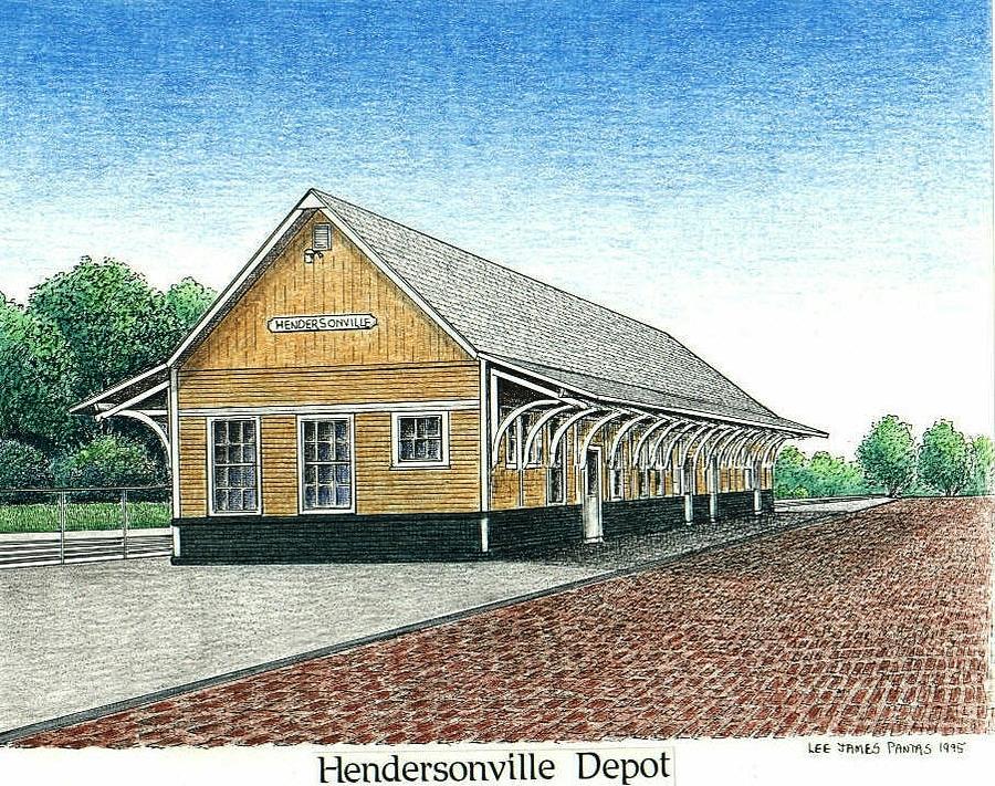 Depot Drawing - Hendersonville Depot by Lee Pantas Depot Drawing - Hendersonville Depot by Lee Pantas