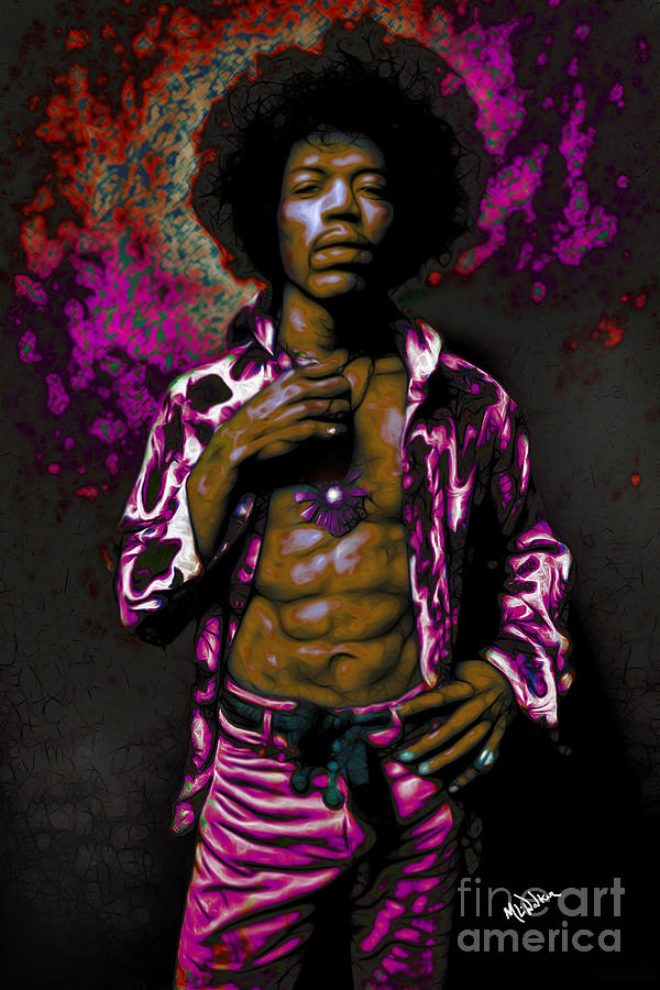 Hendrix wears purple Mixed Media by ML Walker