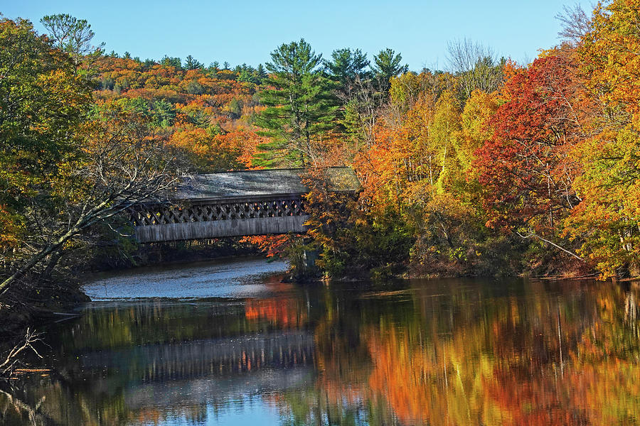 Henniker Covered Bridge in Fall Foliage Contoocook River Henniker NH Photograph by Toby McGuire