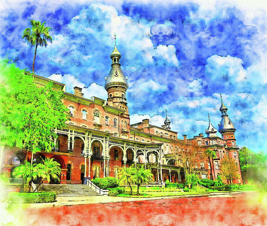 Henry B. Plant Museum in Tampa, Florida - pen and watercolor Digital Art by Nicko Prints