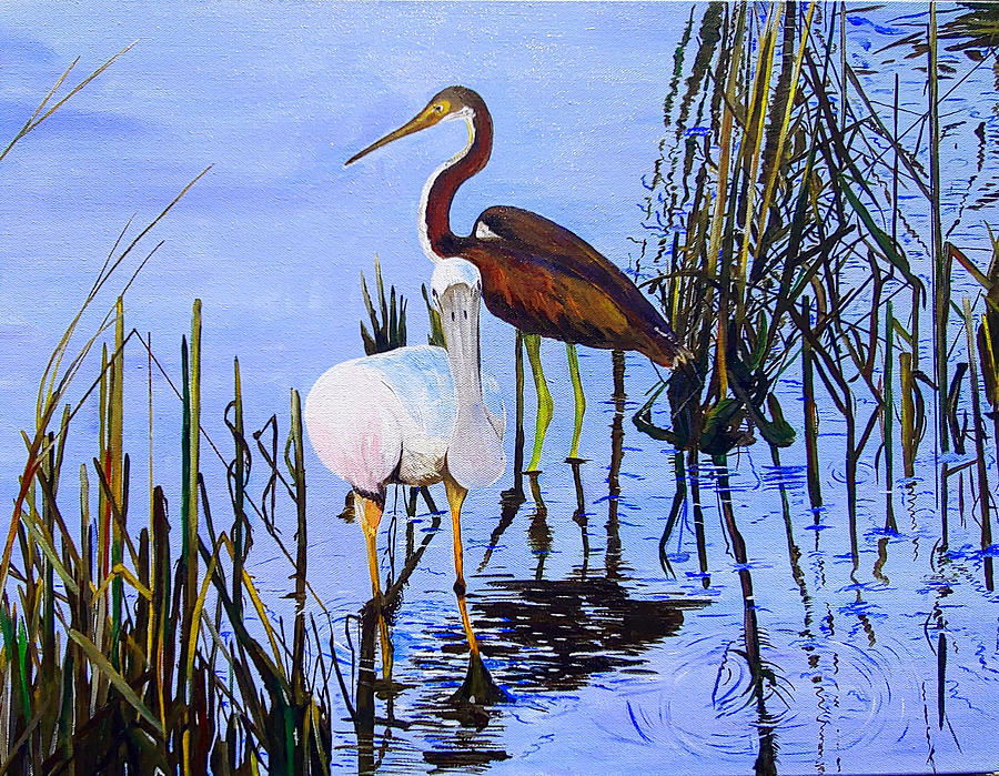 Heon and Spoonbill Painting by Iris Peters - Fine Art America