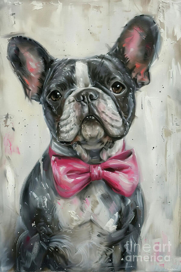 Dog Painting - Her Big Pink Bow by Tina LeCour