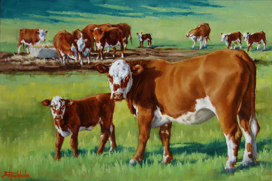 Her First Calf Painting by Margaret Stockdale