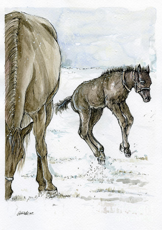 Horse Painting - Her first winter by Ang El