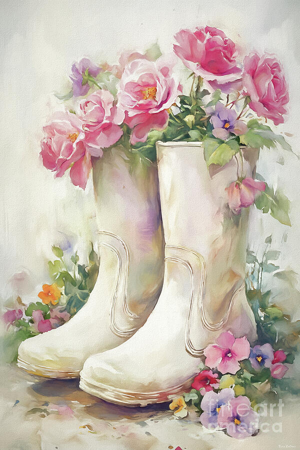 Her Flower Garden Boots Painting by Tina LeCour Her Flower Garden Boots Painting by Tina LeCour
