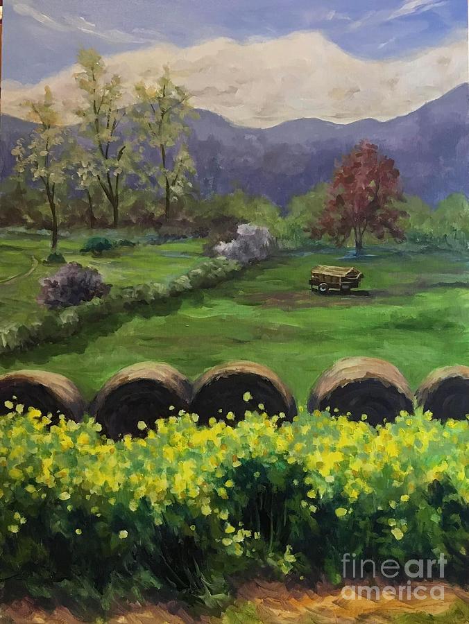Herb Mountain Farm Hayrolls Painting by Anne Marie Brown